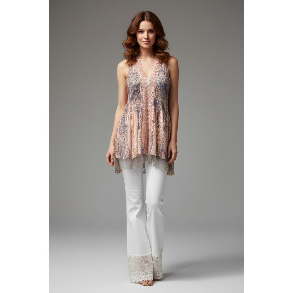Origami Hi-Lo Lace Blue Pink Multicolor Vest Small